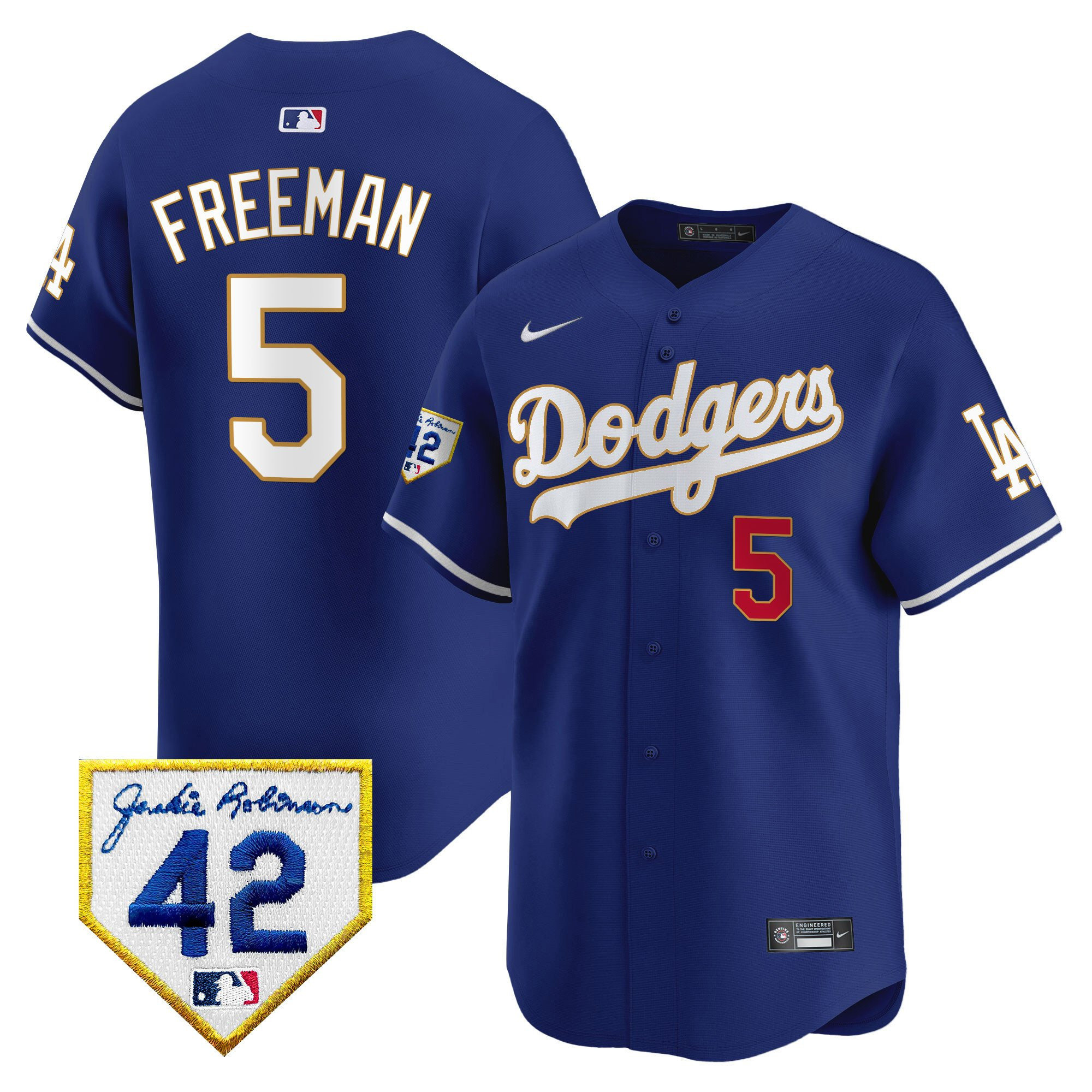 Freddie Freeman 5 Los Angeles Dodgers 2024 Jackie Robinson Patch Royal MLB Jersey Men's