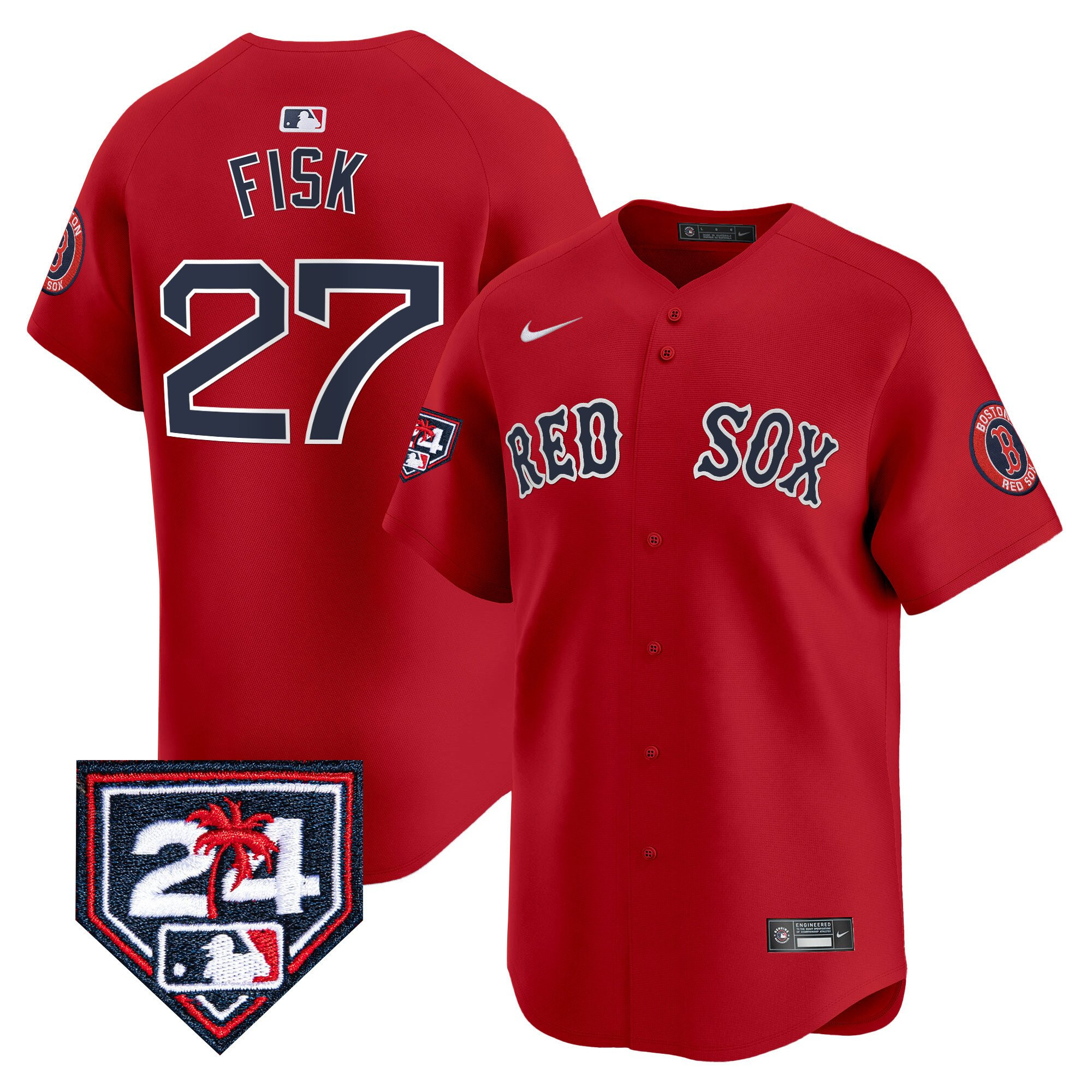Carlton Fisk 27 Boston Red Sox 2024 Spring Training Red MLB Jersey Men's