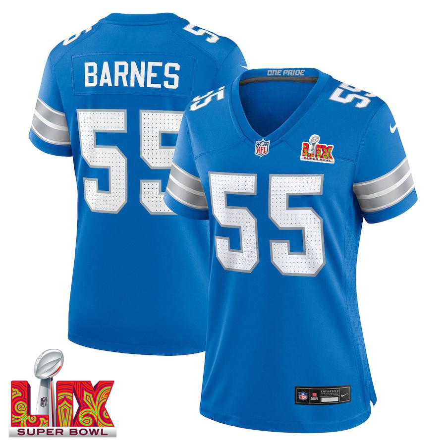 Derrick Barnes #55 Detroit Lions Super Bowl LIX Blue NFL Jersey Women's