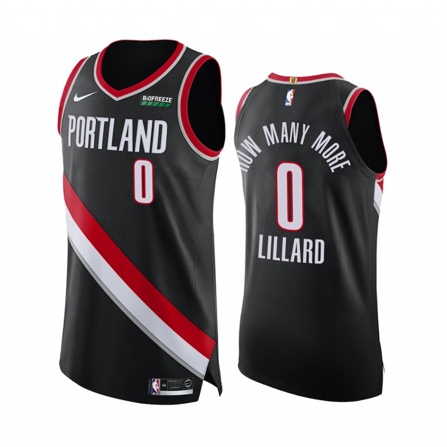 Damian Lillard 0 Portland Trail Blazers Black Social Justice How Many More NBA Jersey Men's