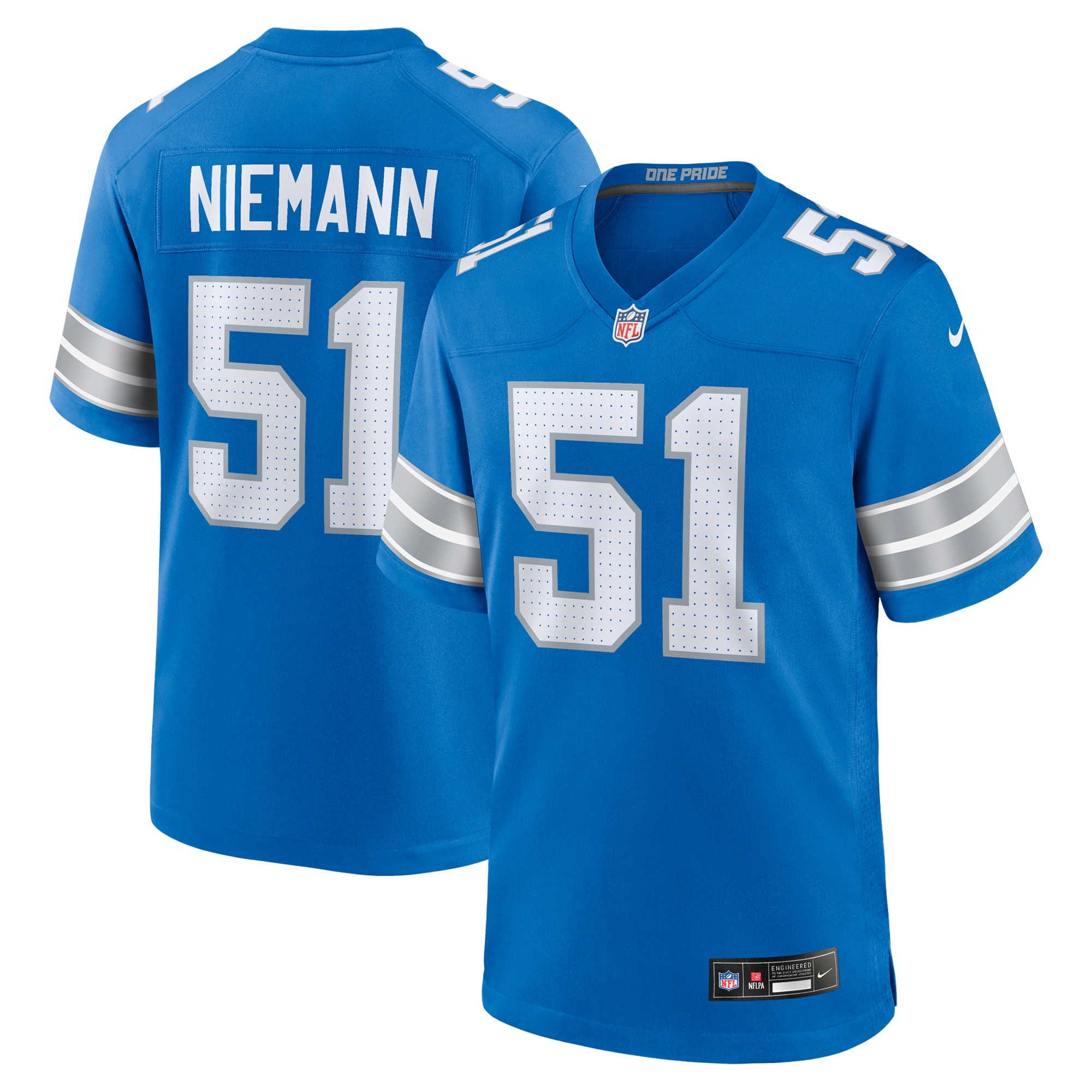 Detroit Lions Ben Niemann Blue Team Game NFL Jersey Men's