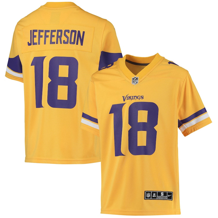 Justin Jefferson 18 Minnesota Vikings Inverted Team Game Gold NFL Jersey Youth