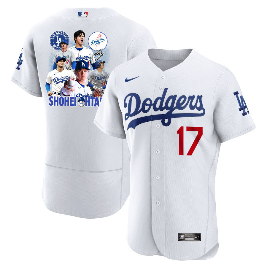 Shohei Ohtani 17 Los Angeles Dodgers Signed Sho King 2023 Home ELITE White MLB Jersey Men's