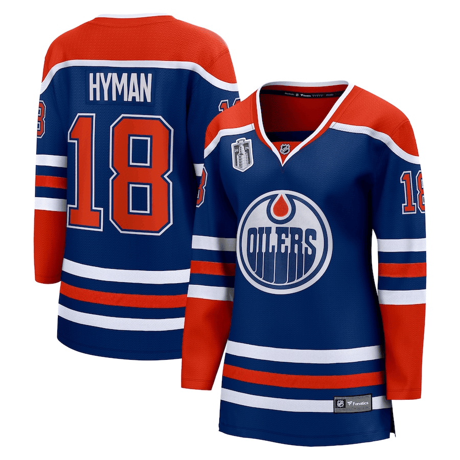 Zach Hyman 18 Edmonton Oilers 2024 Stanley Cup Final Home Breakaway Player Royal, Women NHL Jersey Women's