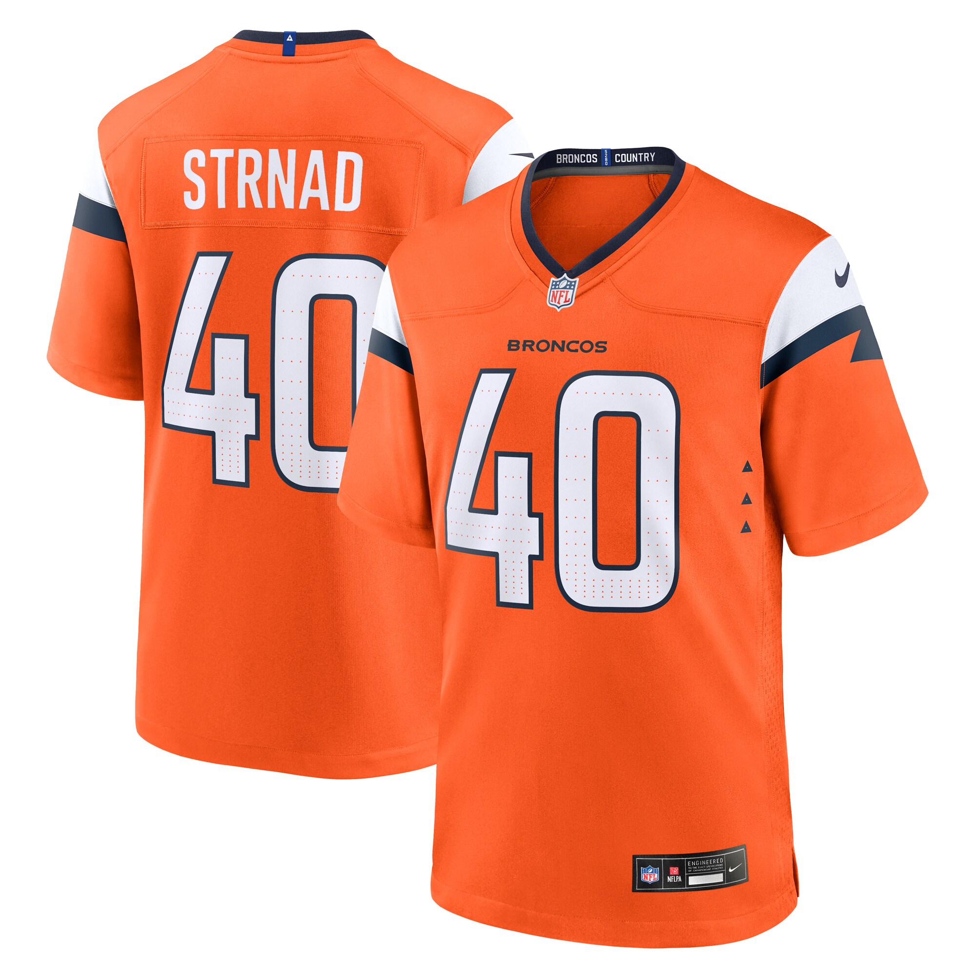 Denver Broncos Justin Strnad Orange Team Game NFL Jersey Men's