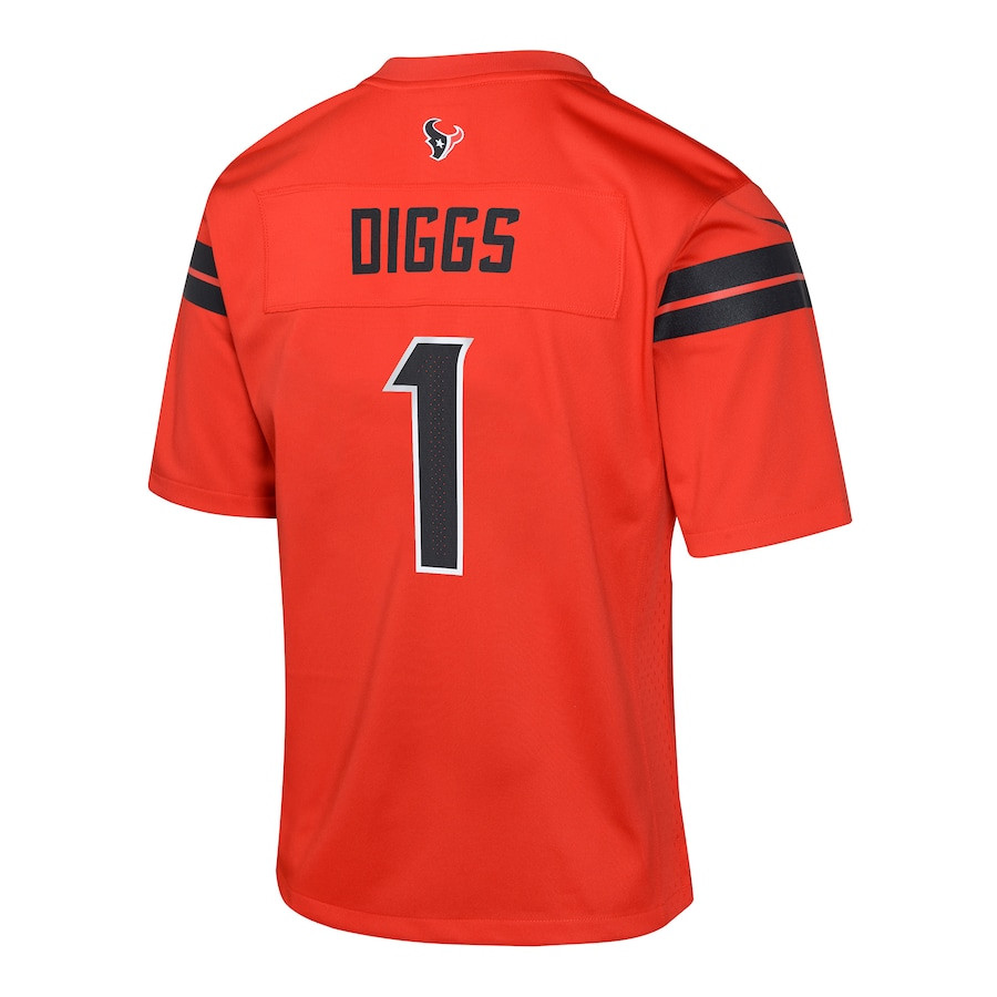 Stefon Diggs 1 Houston Texans Team Player Alternate Game Orange NFL Jersey Youth
