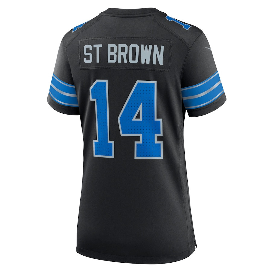 Amon-Ra St. Brown 14 Detroit Lions 2nd Alternate Game Black NFL Jersey Women's