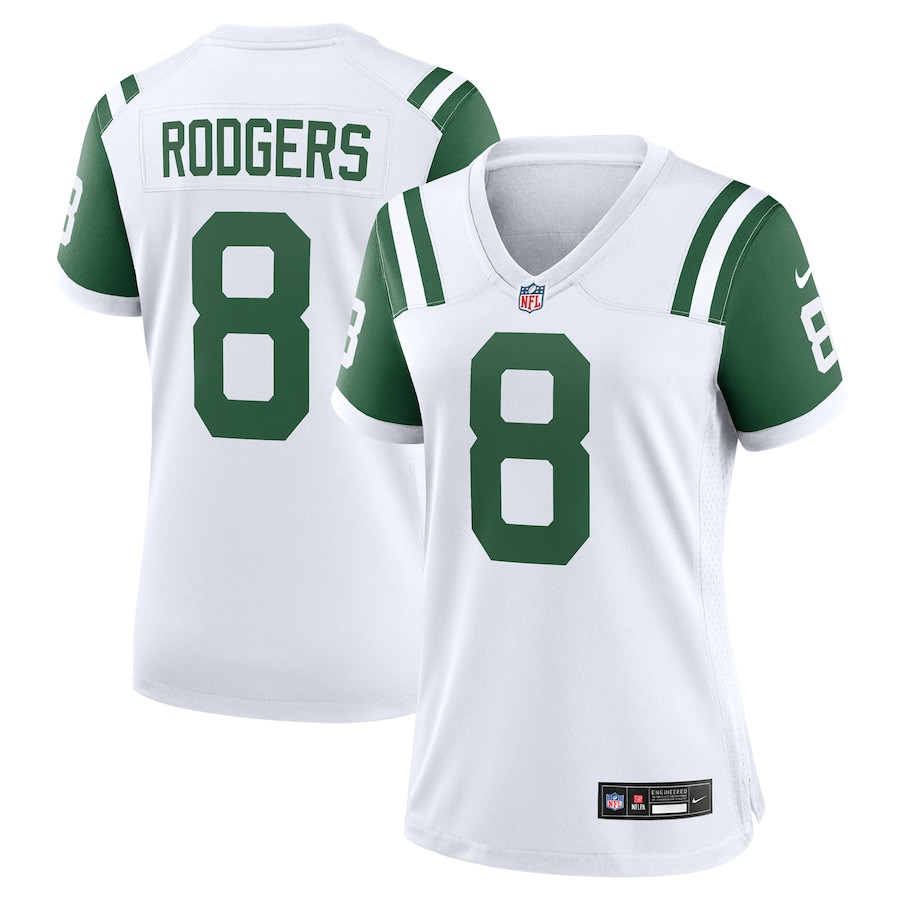 Aaron Rodgers 8 New York Jets Classic Alternate Game White NFL Jersey Women's