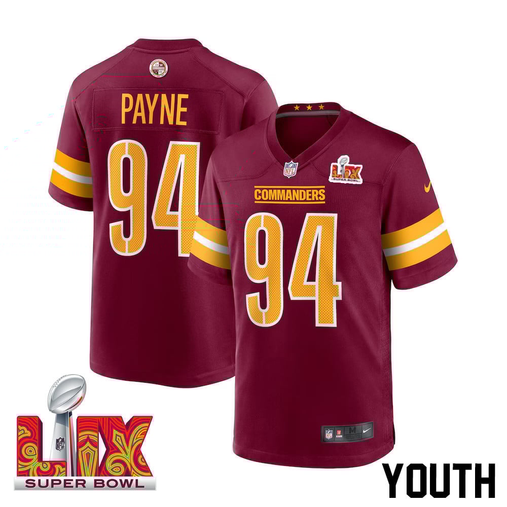 Daron Payne #94 Washington Commanders Super Bowl LIX Burgundy NFL Jersey Youth