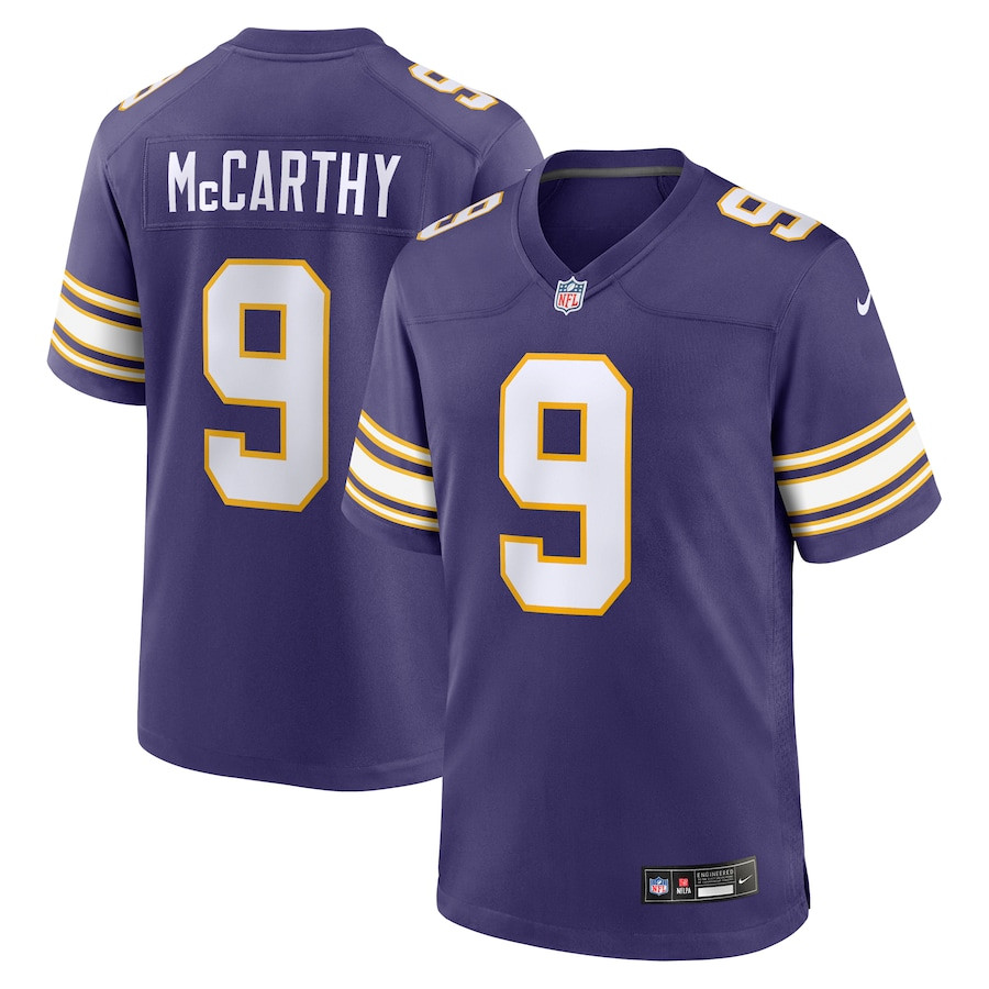 J.J. McCarthy 9 Minnesota Vikings 2nd Alternate 2024 Draft First Round Pick Player Game Purple NFL Jersey Men's
