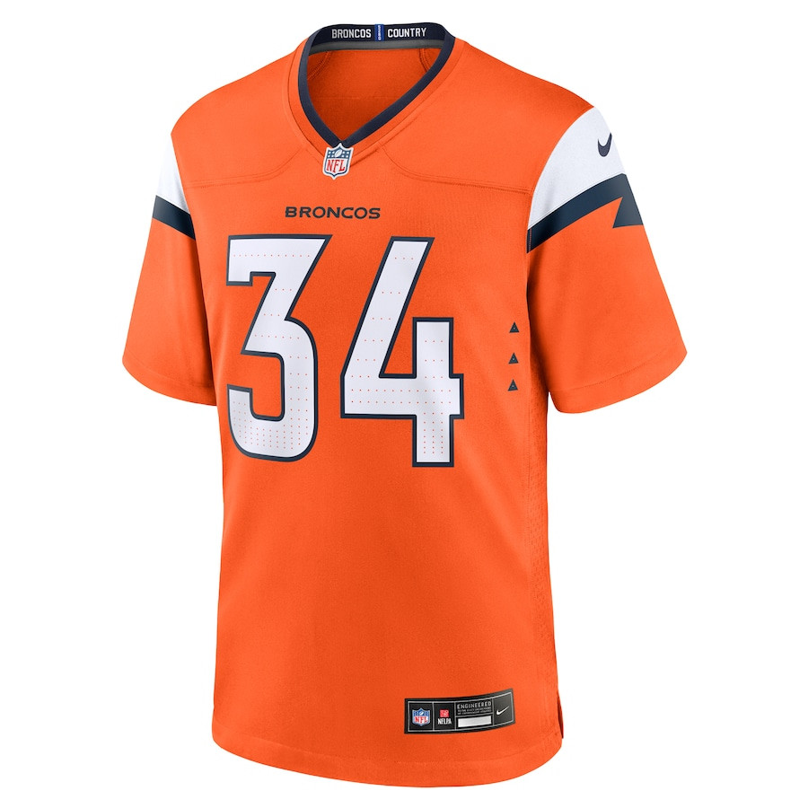 JL Skinner 34 Denver Broncos Team Game Orange NFL Jersey Men's