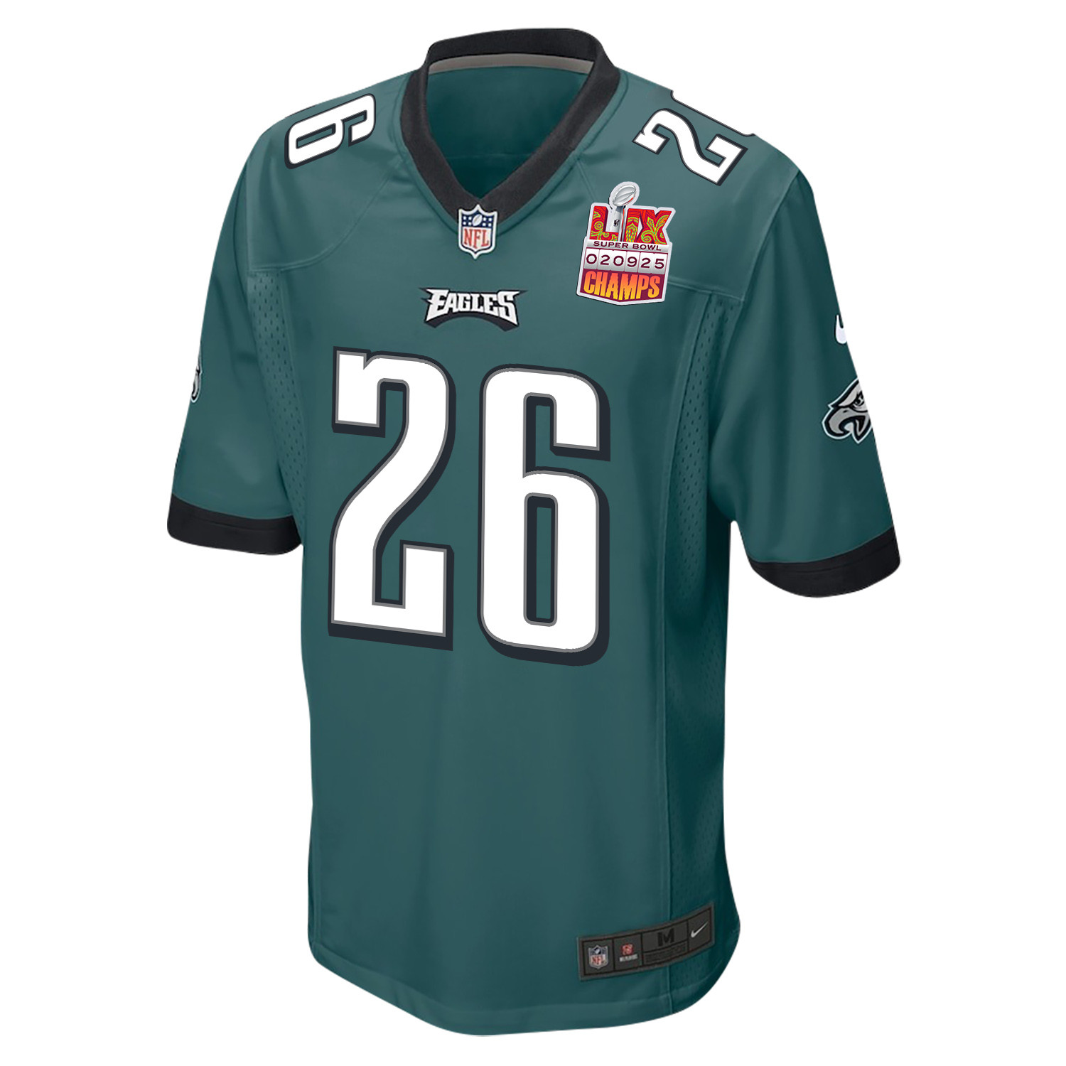 Saquon Barkley 26 Philadelphia Eagles Super Bowl LIX Champions Patch Game Midnight Green NFL Jersey Men's