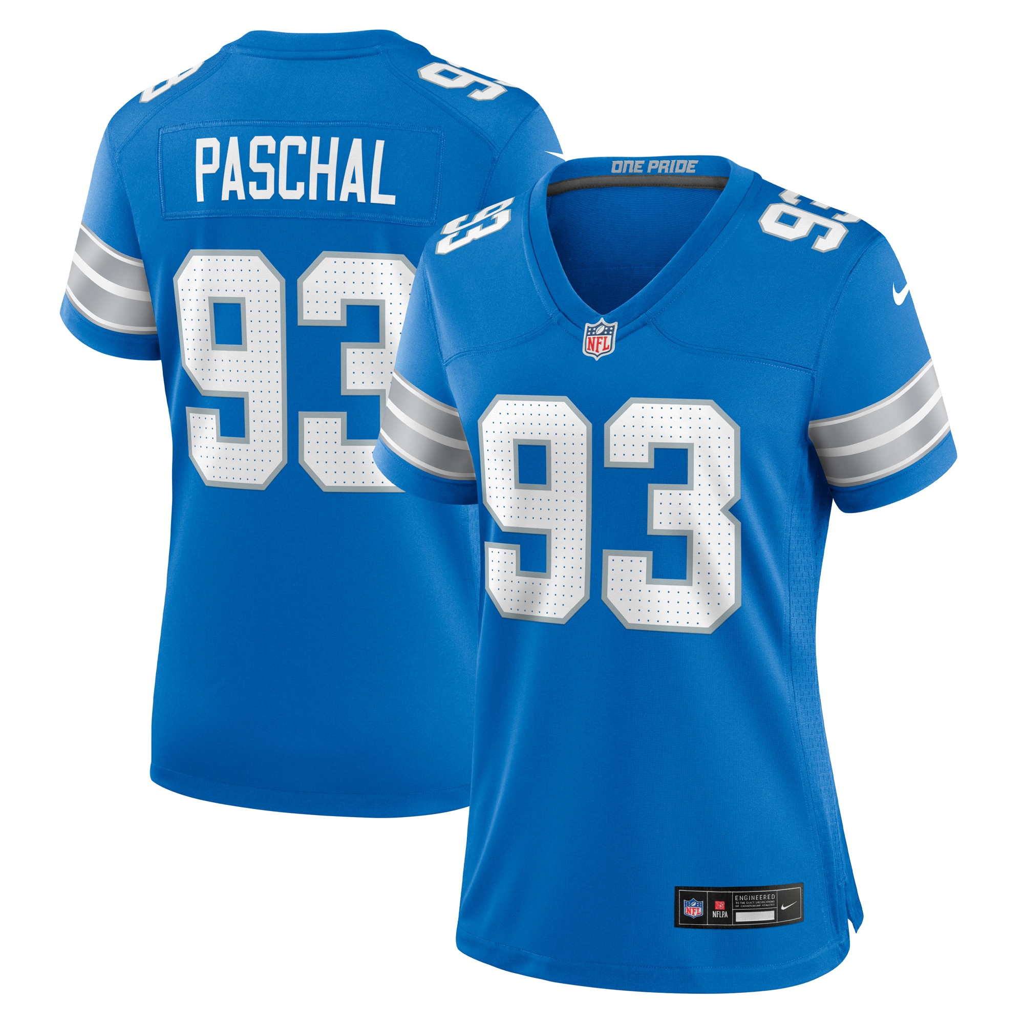 Detroit Lions Josh Paschal Blue Team Game NFL Jersey Women's