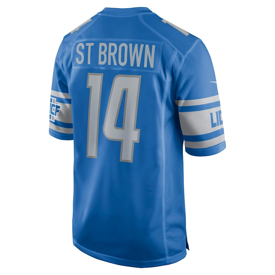 Amon-Ra St. Brown 14 Detroit Lions Game Blue NFL Jersey Men's