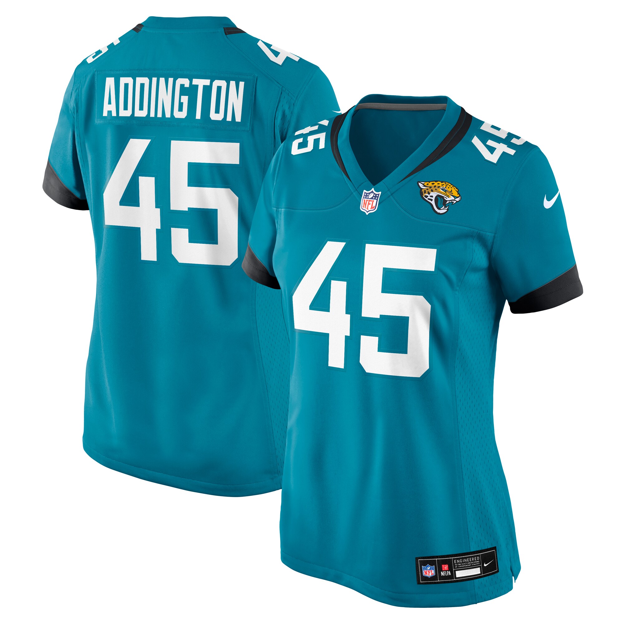 Jacksonville Jaguars Tucker Addington Teal Team Game NFL Jersey Women's