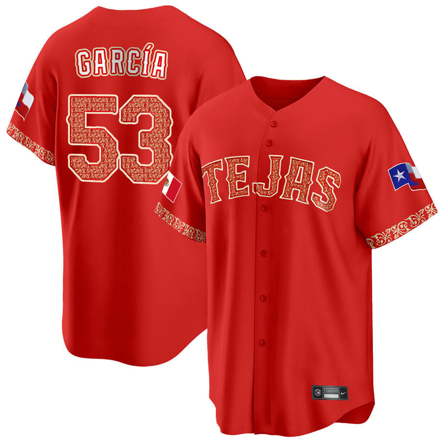 Adolis Garcia 53 Texas Rangers Mexican Collection Red MLB Jersey Men's