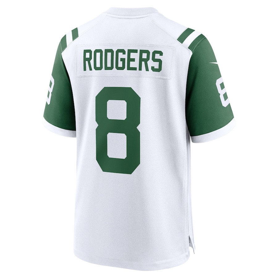Aaron Rodgers 8 New York Jets Classic Alternate Game White NFL Jersey Men's