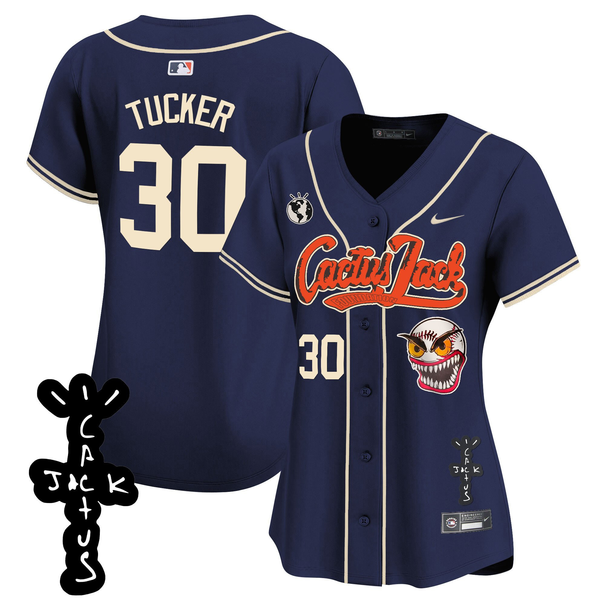 Kyle Tucker 30 Houston Astros Cactus Jack Patch V2 Navy MLB Jersey Women's