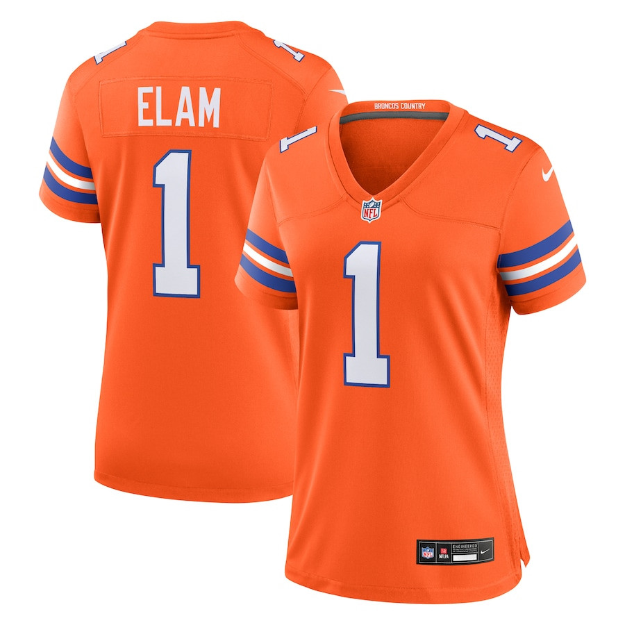 Jason Elam 1 Denver Broncos Mile High Collection 1977 Throwback Retired Player Game Orange NFL Jersey Women's