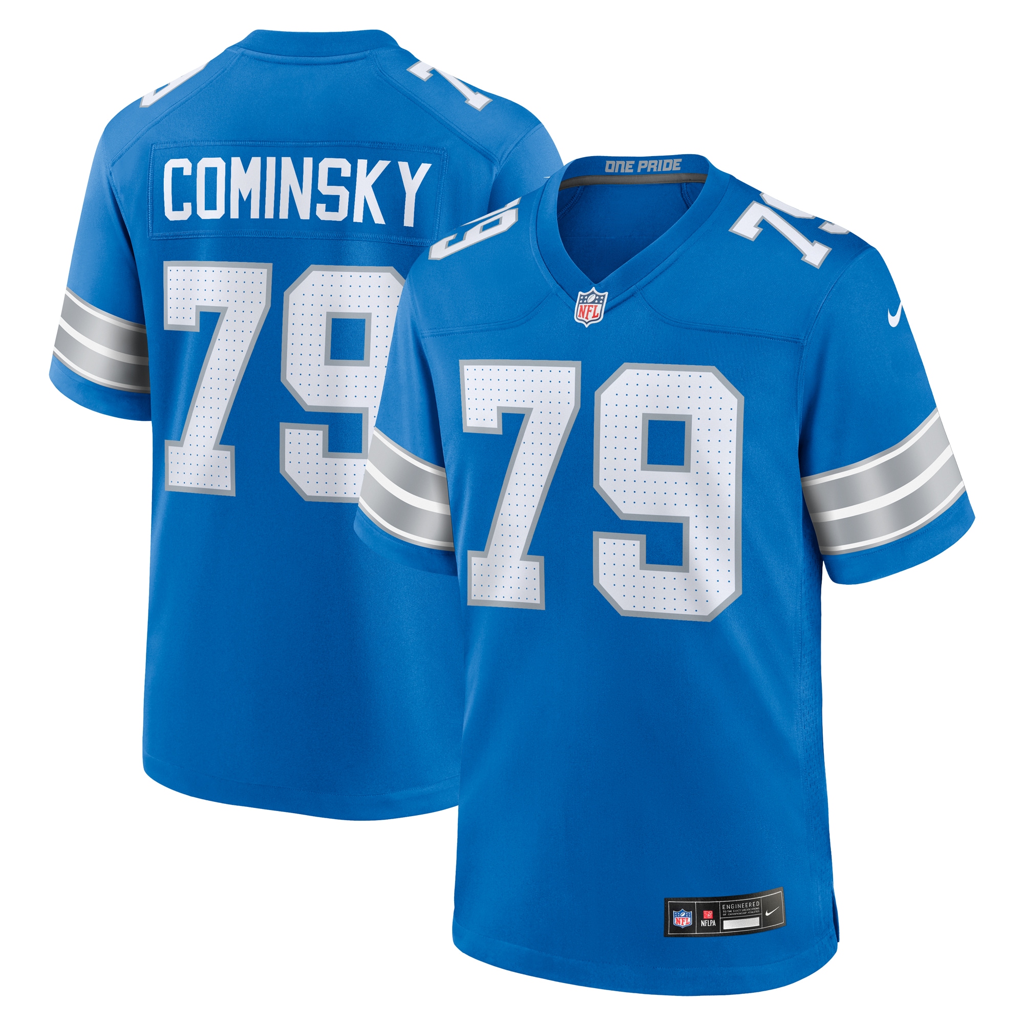Detroit Lions John Cominsky Blue Team Game NFL Jersey Men's
