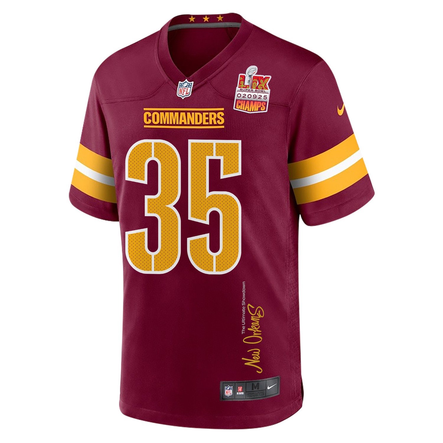 Percy Butler 35 Washington Commanders Super Bowl LIX Champions Patch New Orleans The Ultimate Showdown' EMBROIDERED Game Burgundy NFL Jersey Men's