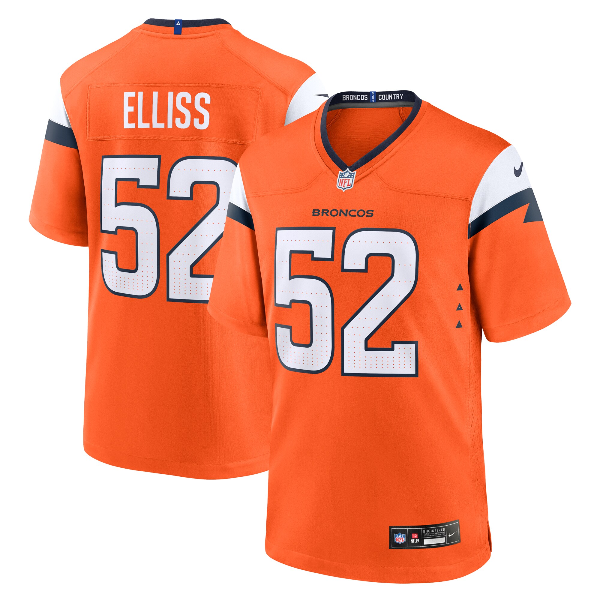 Denver Broncos Jonah Elliss Orange Team Game NFL Jersey Men's