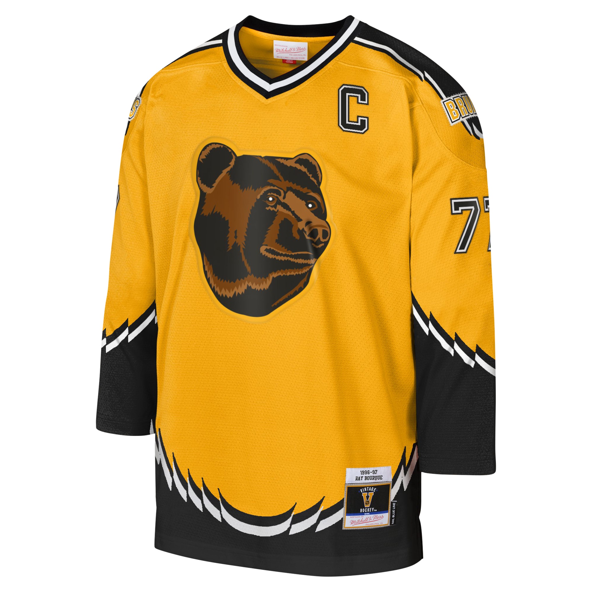 Boston Bruins Ray Bourque Mitchell Ness Gold 1996-97 Blue Line Captain Patch Player NHL Jersey Youth