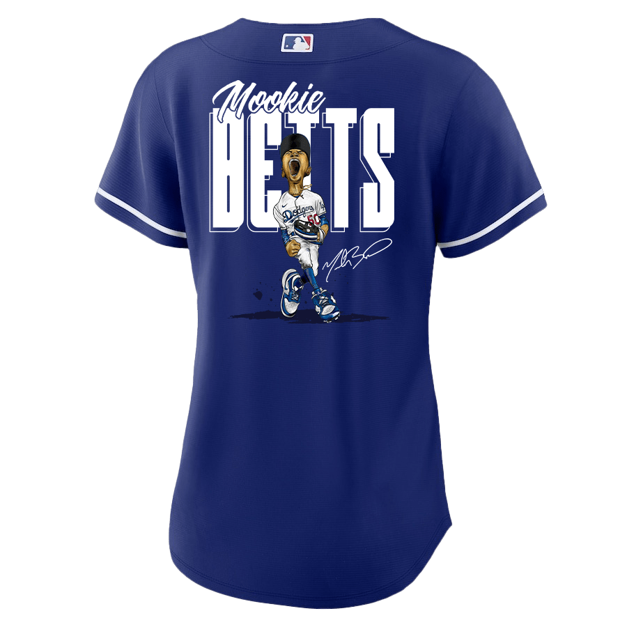 Mookie Betts 50 Los Angeles Dodgers Signed Cartoon 2023 Alternate Player Royal MLB Jersey Women's