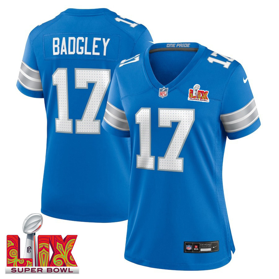 Michael Badgley #17 Detroit Lions Super Bowl LIX Blue NFL Jersey Women's