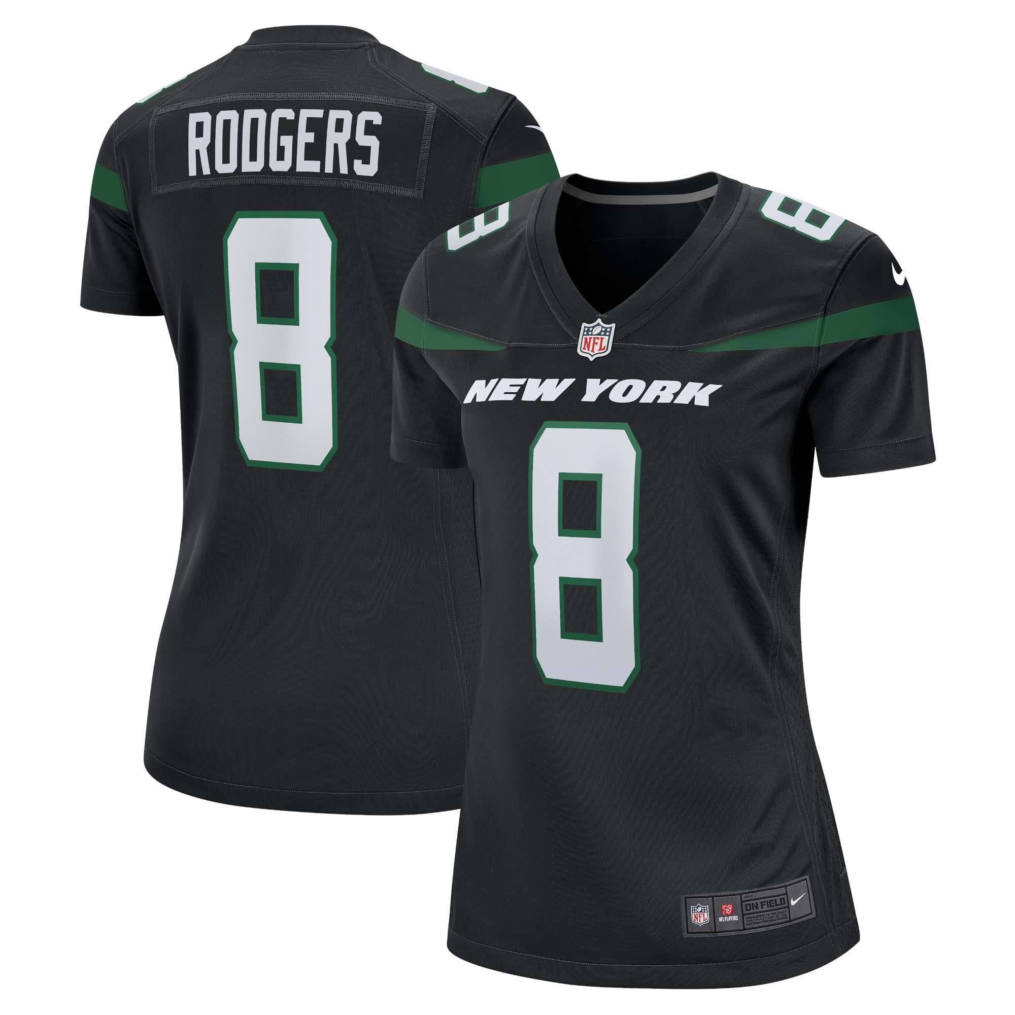 New York Jets Aaron Rodgers Black Player NFL Jersey Women's