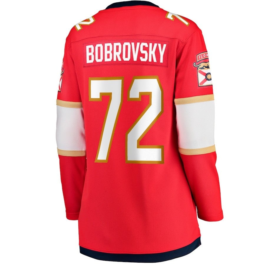 Sergei Bobrovsky 72 Florida Panthers 2023 Stanley Cup Final Home Breakaway Player Red NHL Jersey Women's