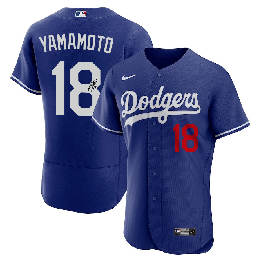 Yoshinobu Yamamoto 18 Signed Los Angeles Dodgers Alternate ELITE Royal MLB Jersey Men's