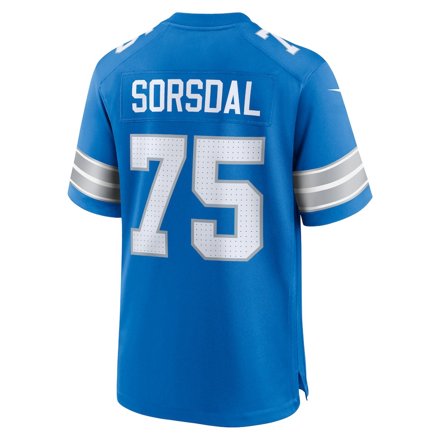 Colby Sorsdal 75 Detroit Lions Team Game Blue NFL Jersey Men's