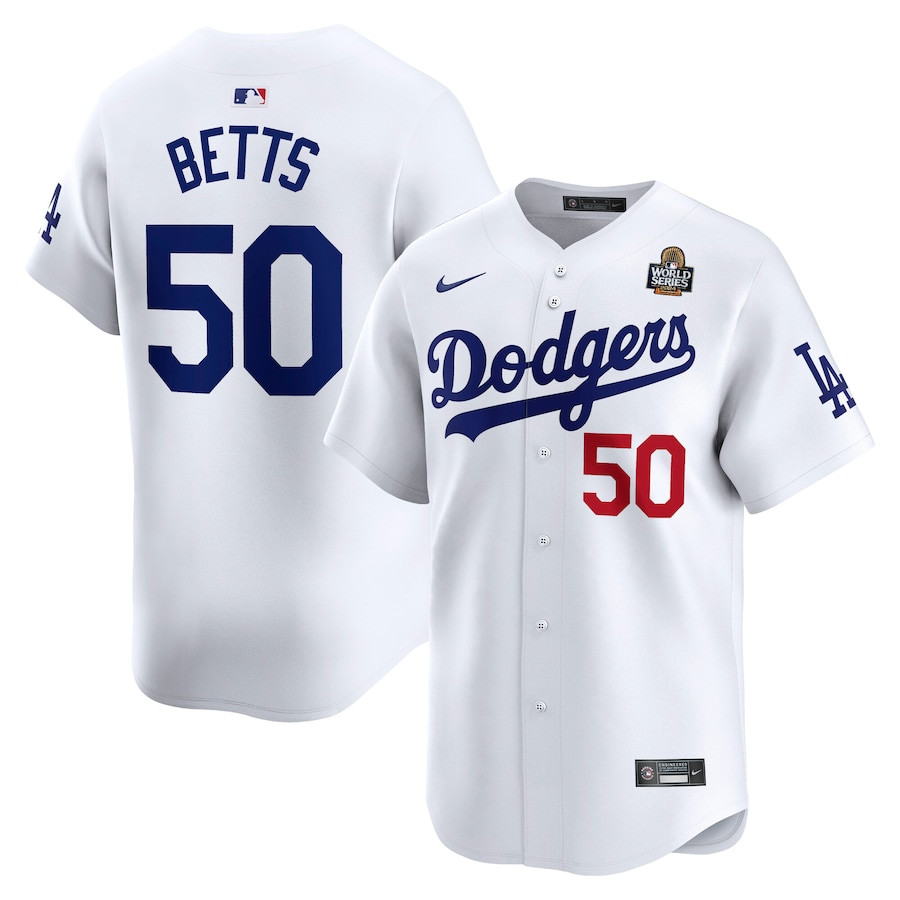 Mookie Betts 50 Los Angeles Dodgers 2024 World Series Home Limited Player White MLB Jersey Men's