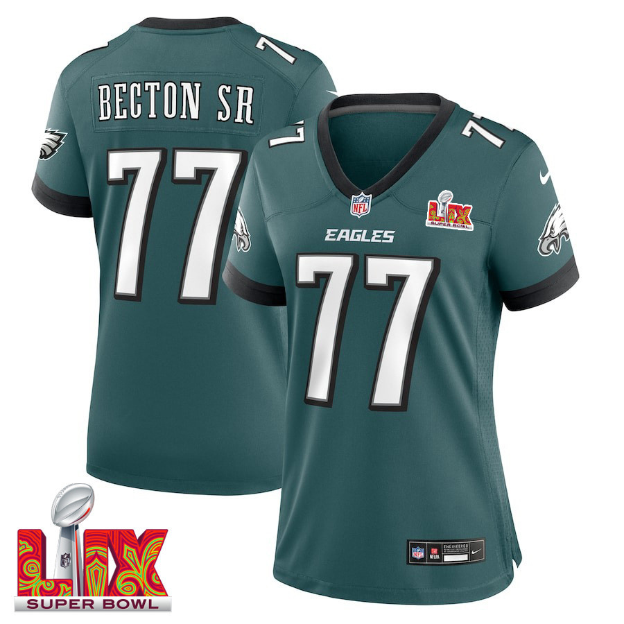 Mekhi Becton #77 Philadelphia Eagles Super Bowl LIX Midnight Green NFL Jersey Women's