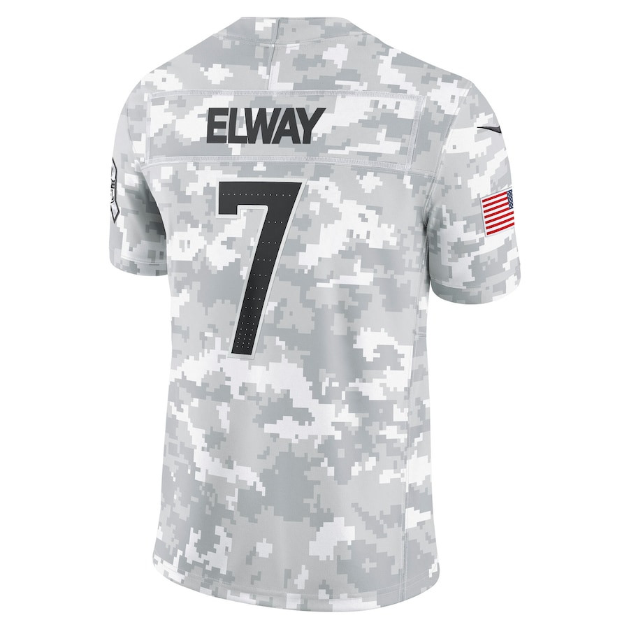John Elway 7 Denver Broncos 2024 Salute to Service Retired Player Limited Arctic Camo NFL Jersey Men's