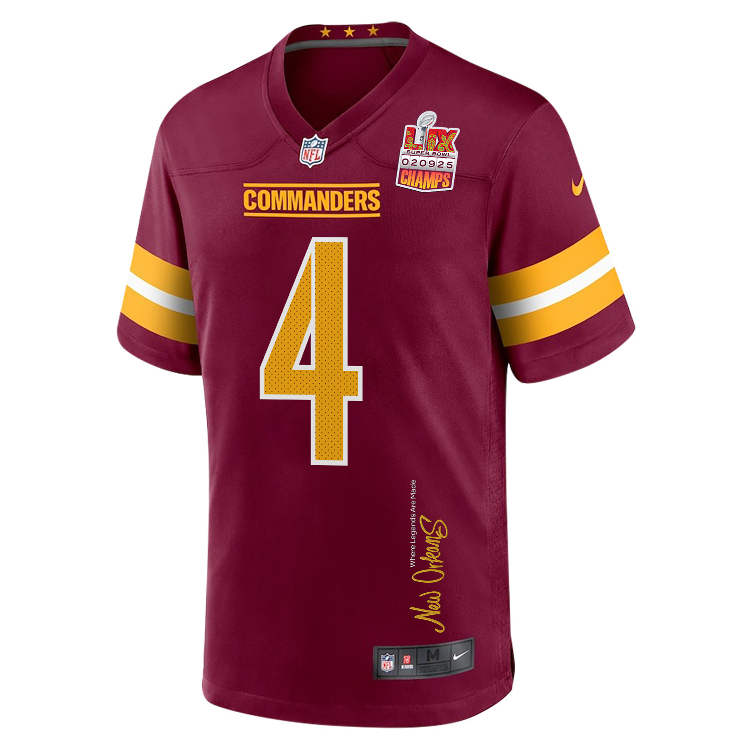 Frankie Luvu 4 Washington Commanders Super Bowl LIX Champions Patch New Orleans Where Legends Are Made' EMBROIDERED Game Burgundy NFL Jersey Men's