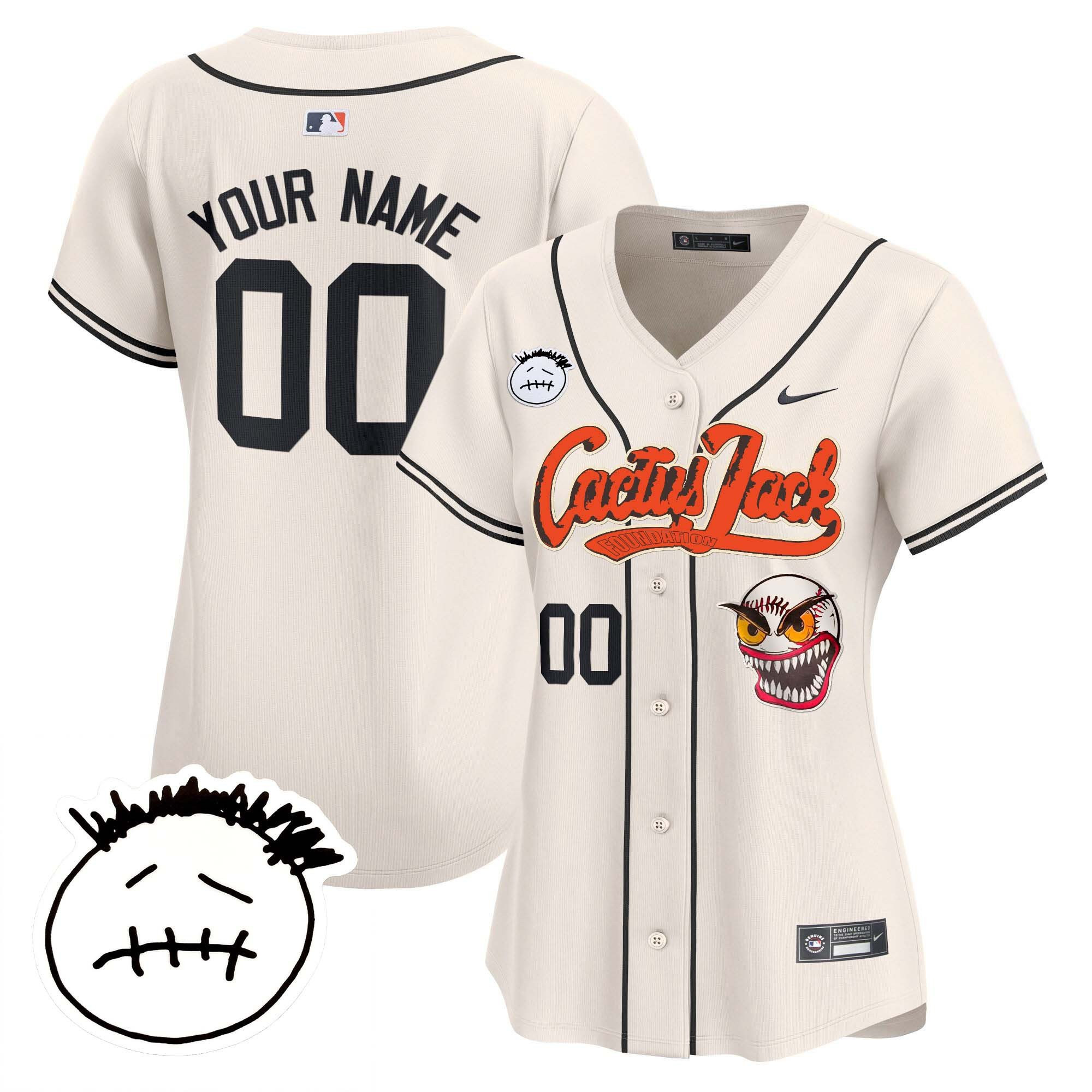 Houston Astros Cactus Jack Patch V3 Custom Cream MLB Jersey Women's
