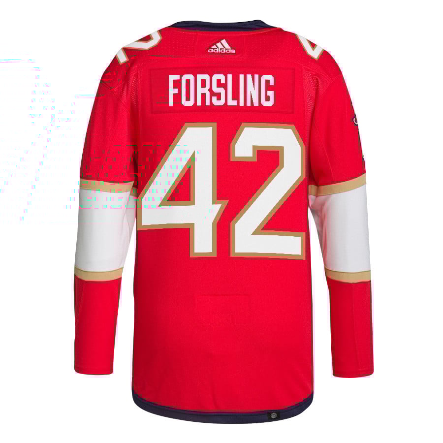 Gustav Forsling 42 Florida Panthers 2024 Playoffs Patch Home Red NHL Jersey Men's