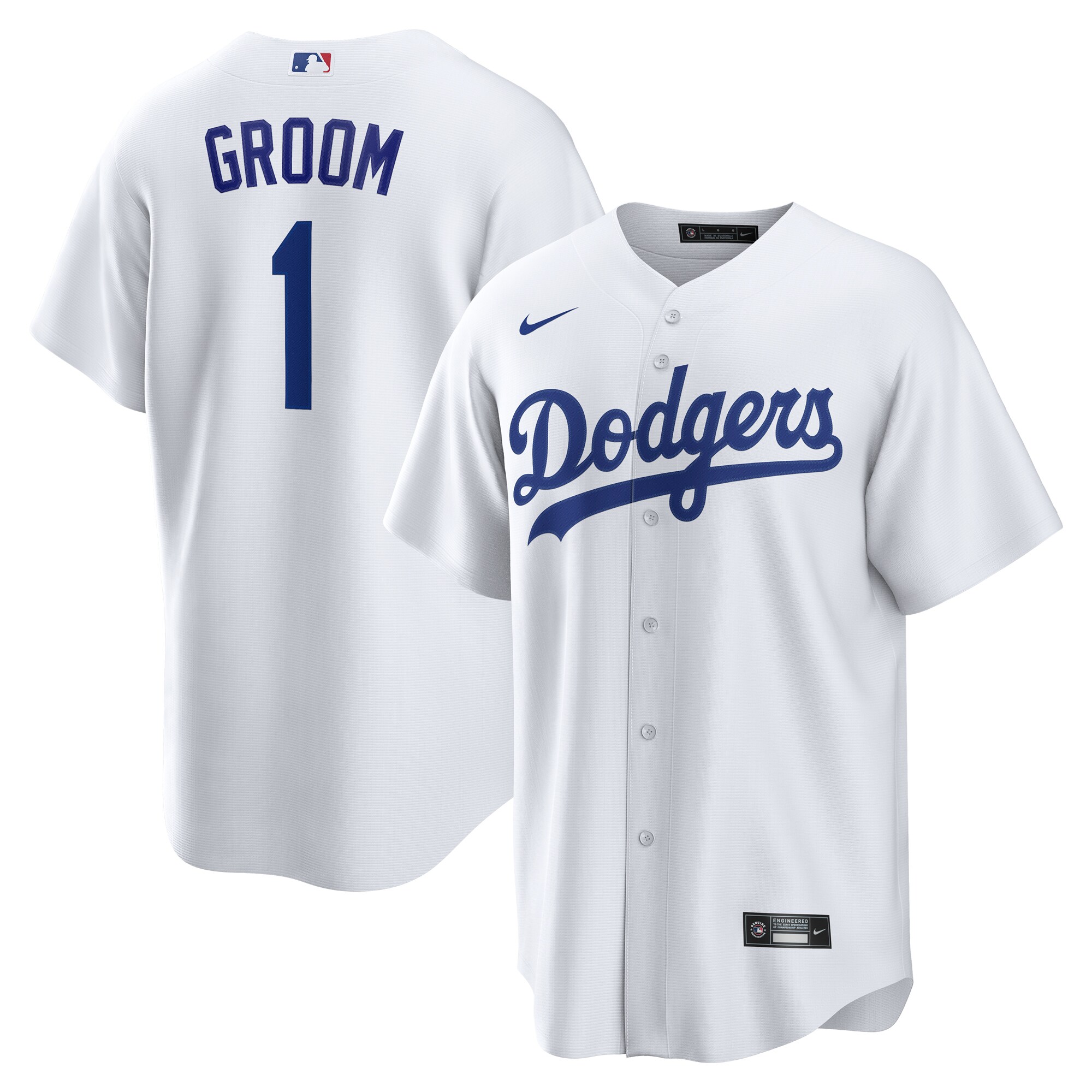 Los Angeles Dodgers White #1 Groom Home MLB Jersey Men's