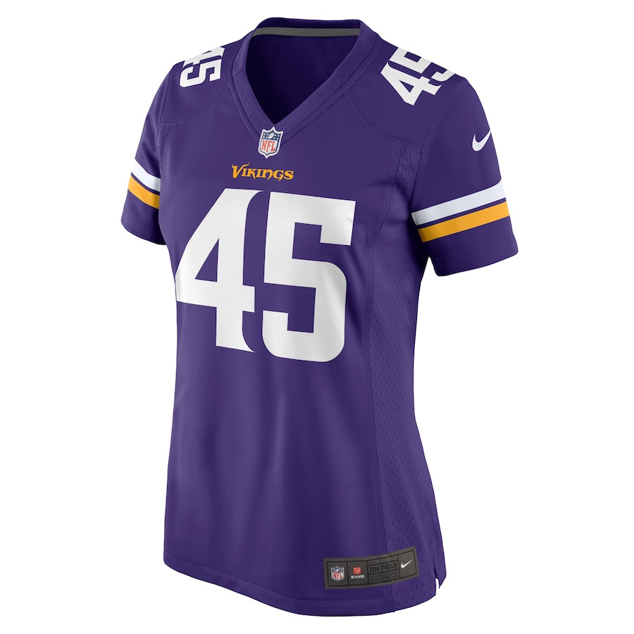 Jordan Kunaszyk 45 Minnesota Vikings Game Purple NFL Jersey Women's