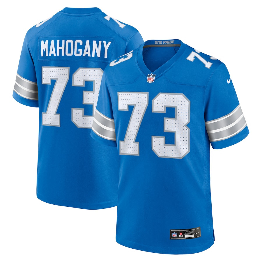 Christian Mahogany 73 Detroit Lions Team Game Blue NFL Jersey Men's