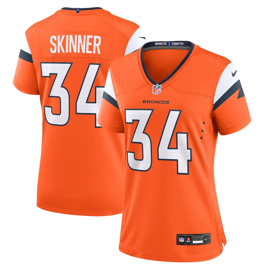 JL Skinner 34 Denver Broncos Team Game Orange NFL Jersey Women's