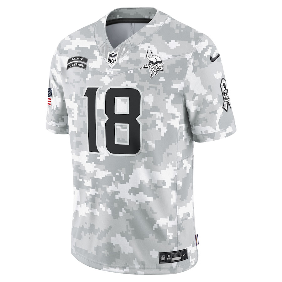 Justin Jefferson 18 Minnesota Vikings 2024 Salute to Service Limited Arctic Camo NFL Jersey Men's