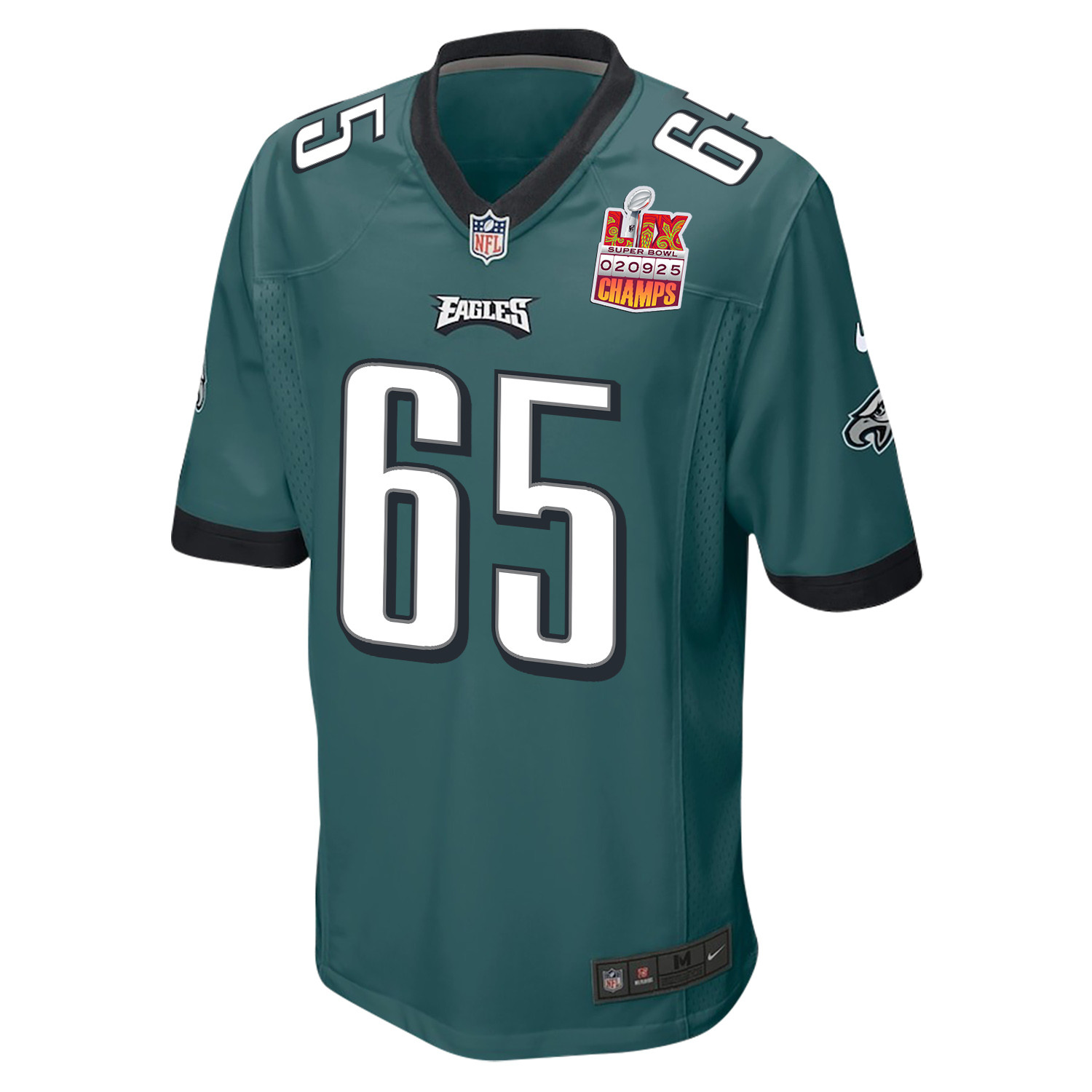 Lane Johnson 65 Philadelphia Eagles Super Bowl LIX Champions Patch Game Midnight Green NFL Jersey Men's