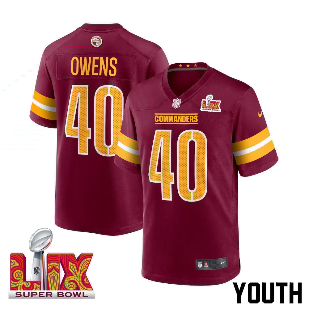 Tyler Owens #40 Washington Commanders Super Bowl LIX Burgundy NFL Jersey Youth