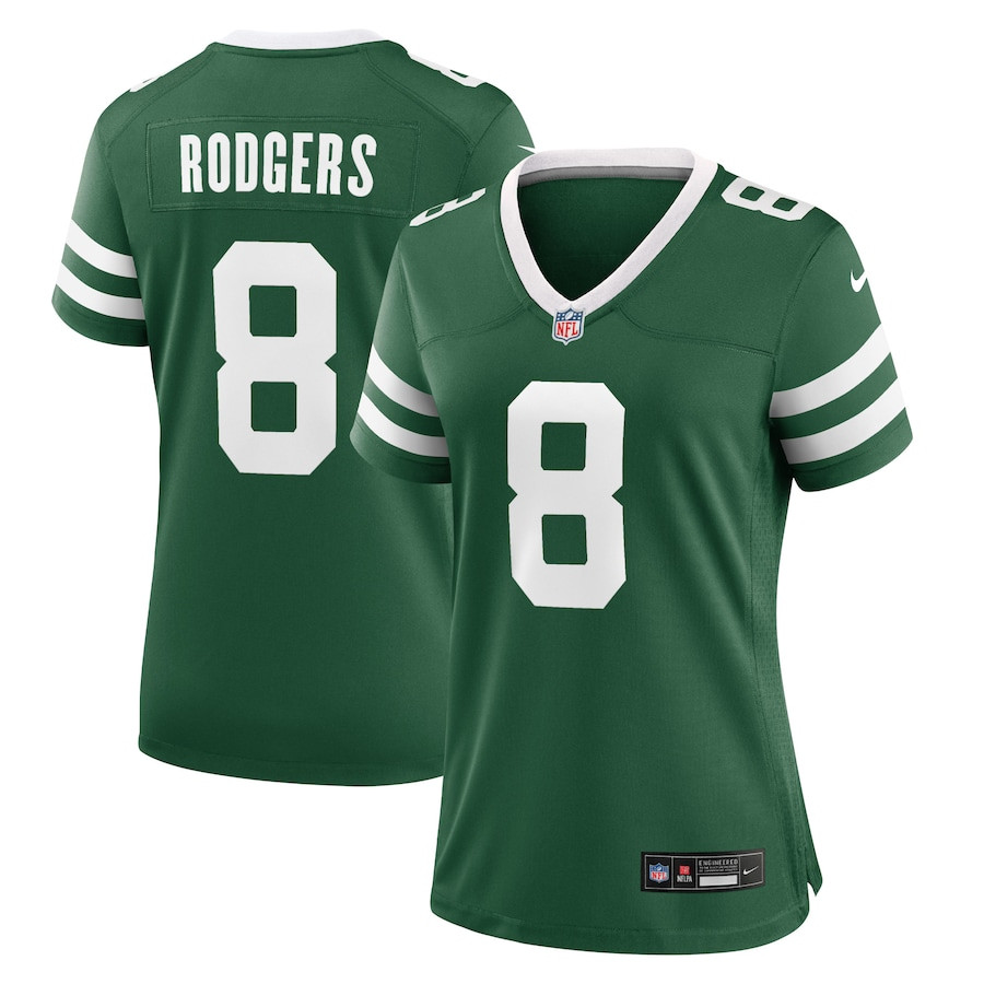 Aaron Rodgers 8 New York Jets Game Legacy Green NFL Jersey Women's