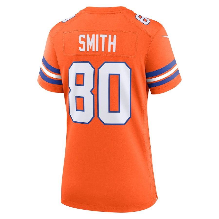 Rod Smith 80 Denver Broncos Mile High Collection 1977 Throwback Retired Player Game Orange NFL Jersey Women's