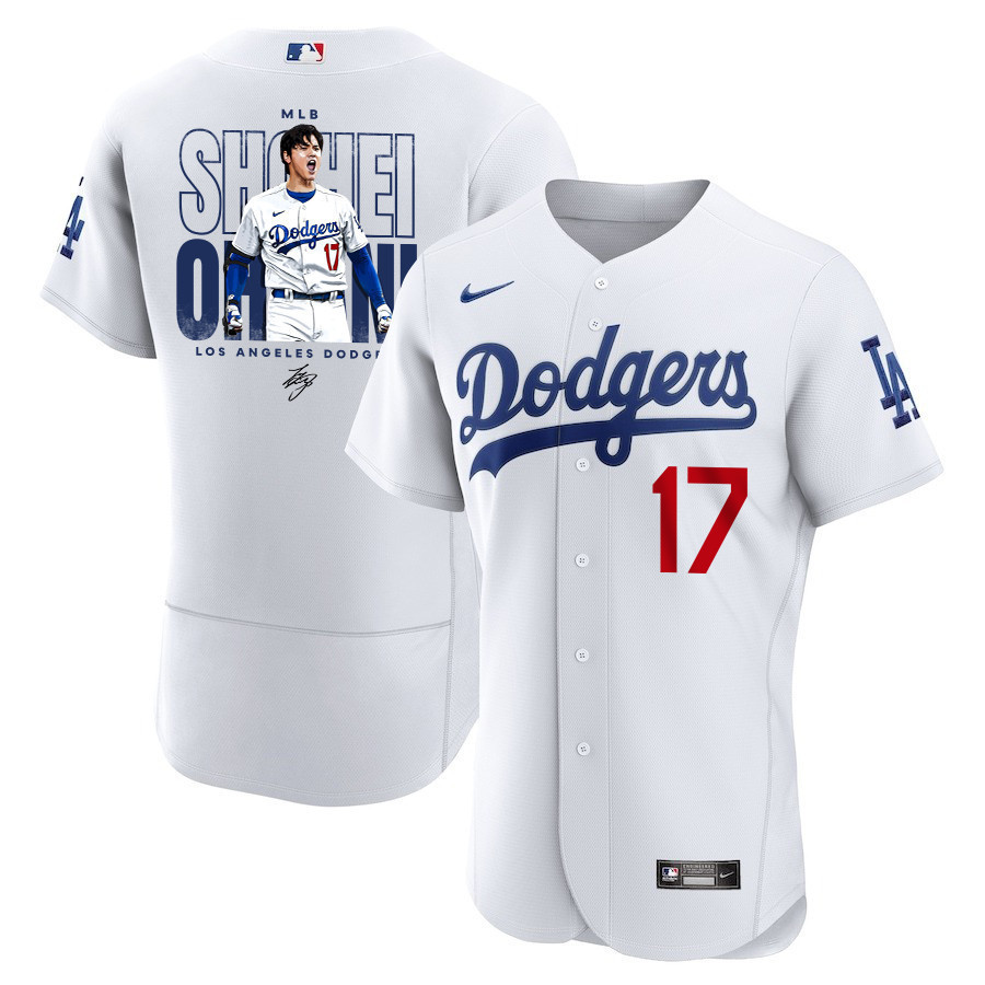 Shohei Ohtani 17 Los Angeles Dodgers Signed ShoTime 2023 Home ELITE White MLB Jersey Men's