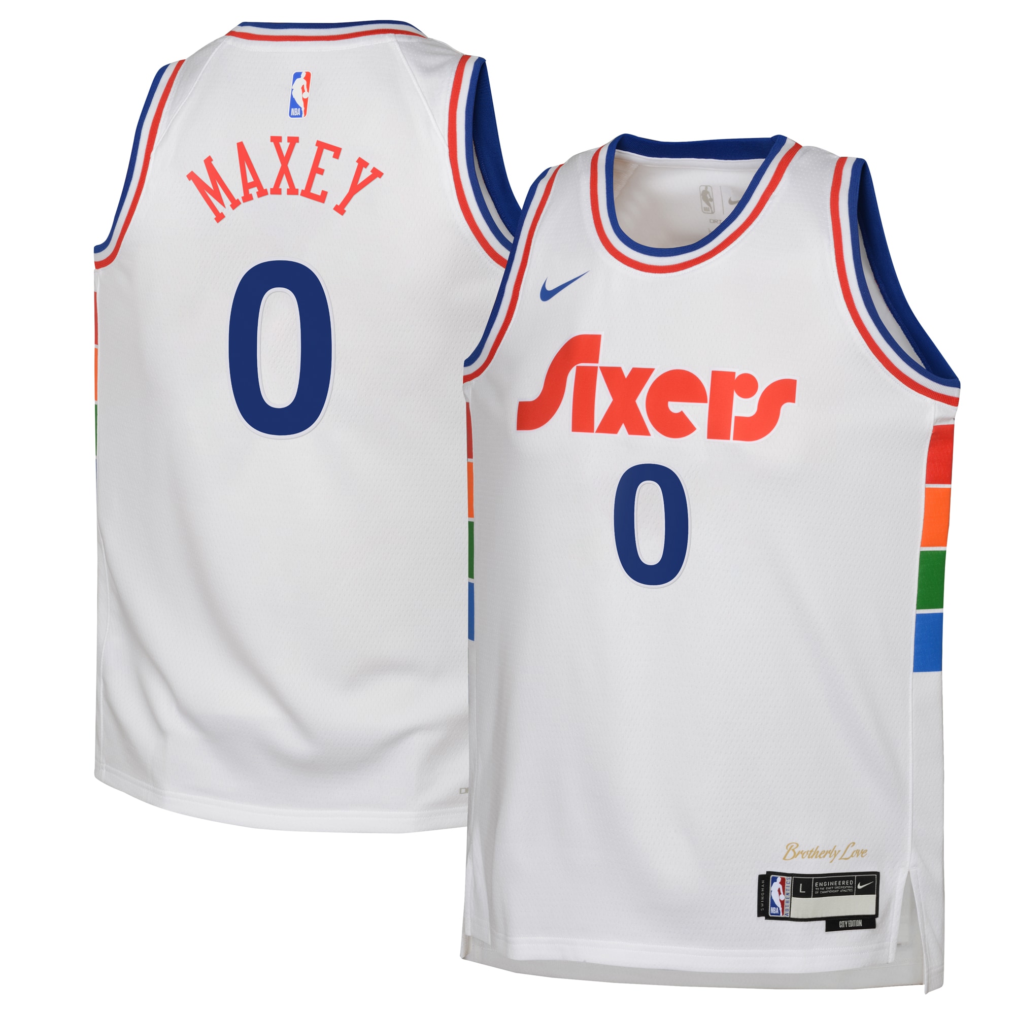 Camiseta City Edition Swingman de los Philadelphia 76ers 2024 Blanca Tyrese Maxey Juvenil NBA Jersey Men's